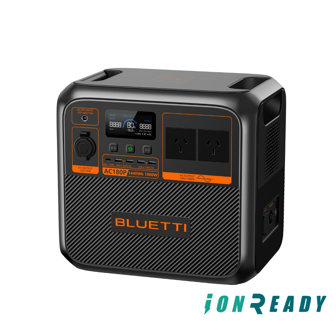 BLUETTI AC180P Portable Power Station | LiFePO4 Battery Backup w/ 1800W (1440Wh Capacity) AC Outlets, Recharge from 0-80% in 30 Min., Solar Generator for Outdoor Camping (Solar Panel Optional)