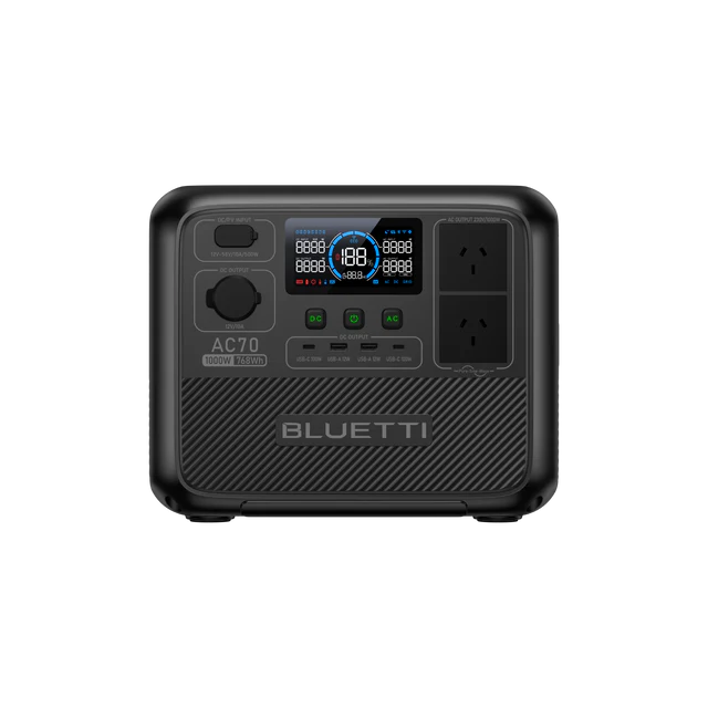 The BLUETTI AC70 Portable Power Station offers 1,000W output and 768Wh capacity, perfect for powering devices during outdoor adventures and emergencies. Featuring fast charging, quiet operation, and remote control via the BLUETTI App, it ensures dependable power whenever you need it.