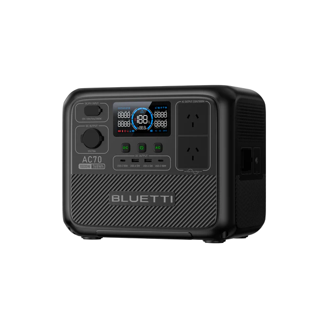 The BLUETTI AC70 Portable Power Station offers 1,000W output and 768Wh capacity, perfect for powering devices during outdoor adventures and emergencies. Featuring fast charging, quiet operation, and remote control via the BLUETTI App, it ensures dependable power whenever you need it.